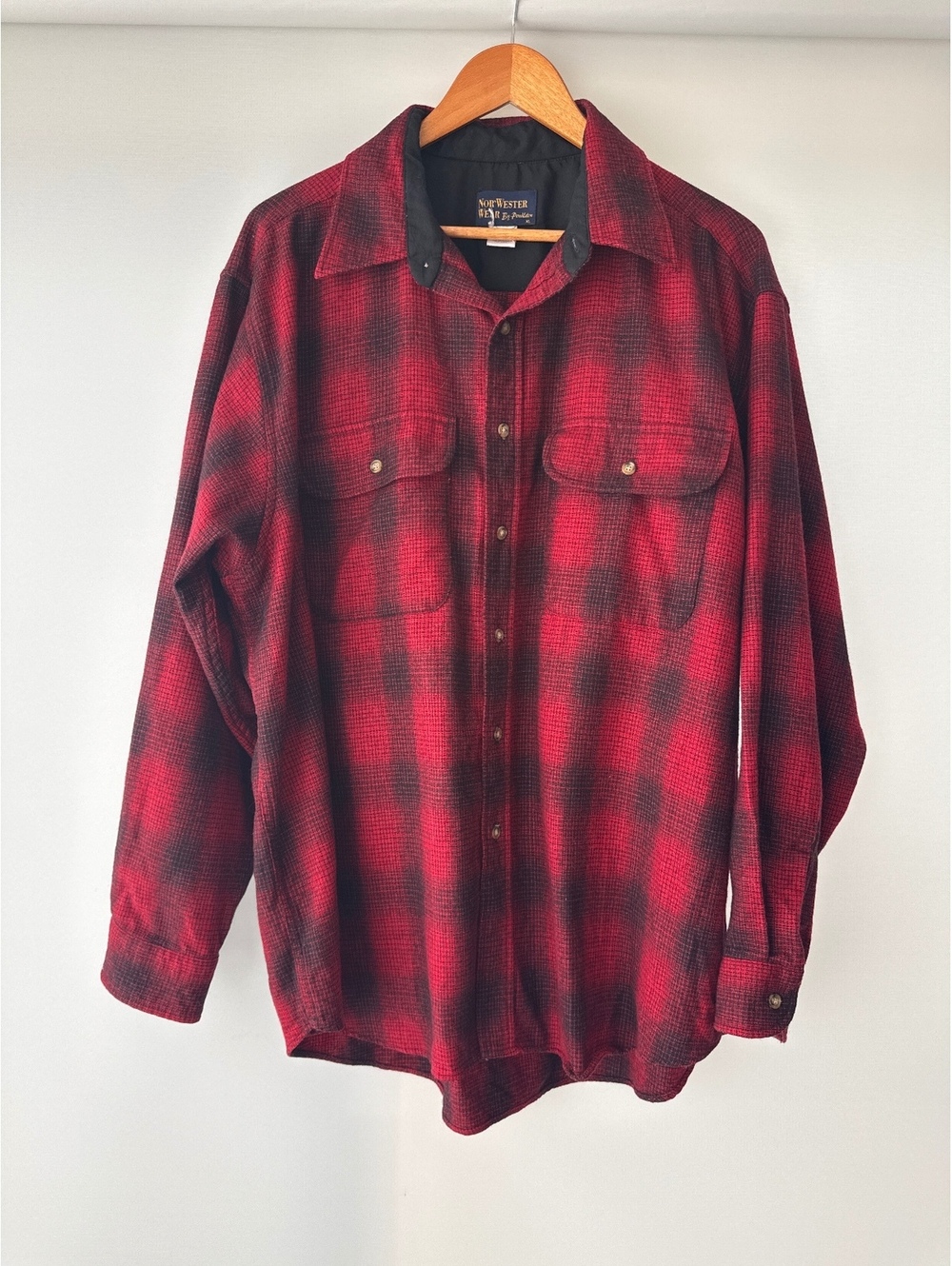 Vintage Pendleton Nor’Wester Wear Red Black Plaid Wool Shirt Jacket Men’s XL